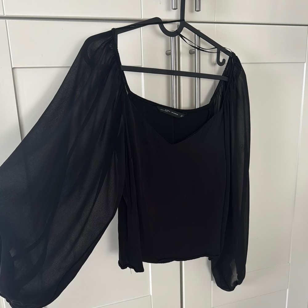 Zara Black Sheer Puff Sleeve Blouse